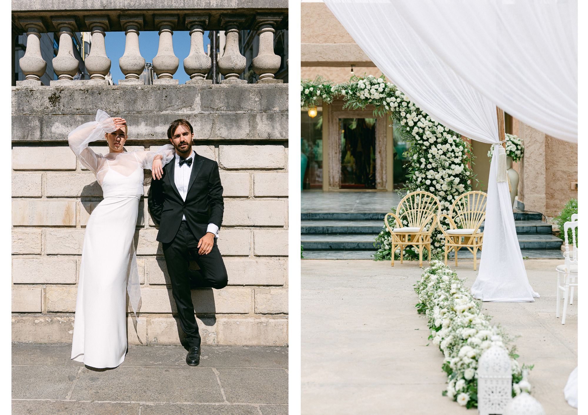 Couple de mariés à Paris, photo mode éditoriale