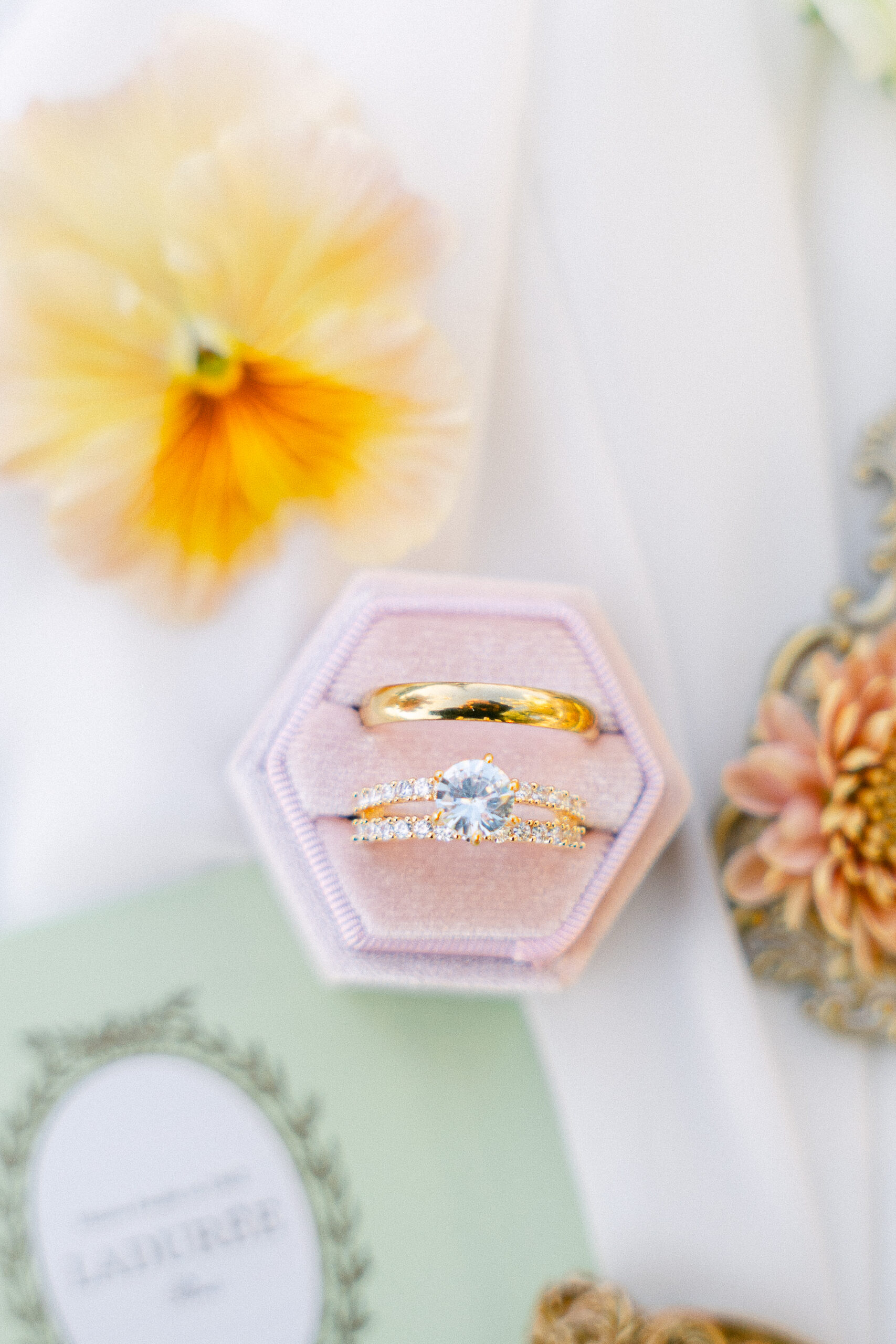 Rose gold and diamond wedding ring captured by Julie Chef Photography, luxury wedding photographer in France