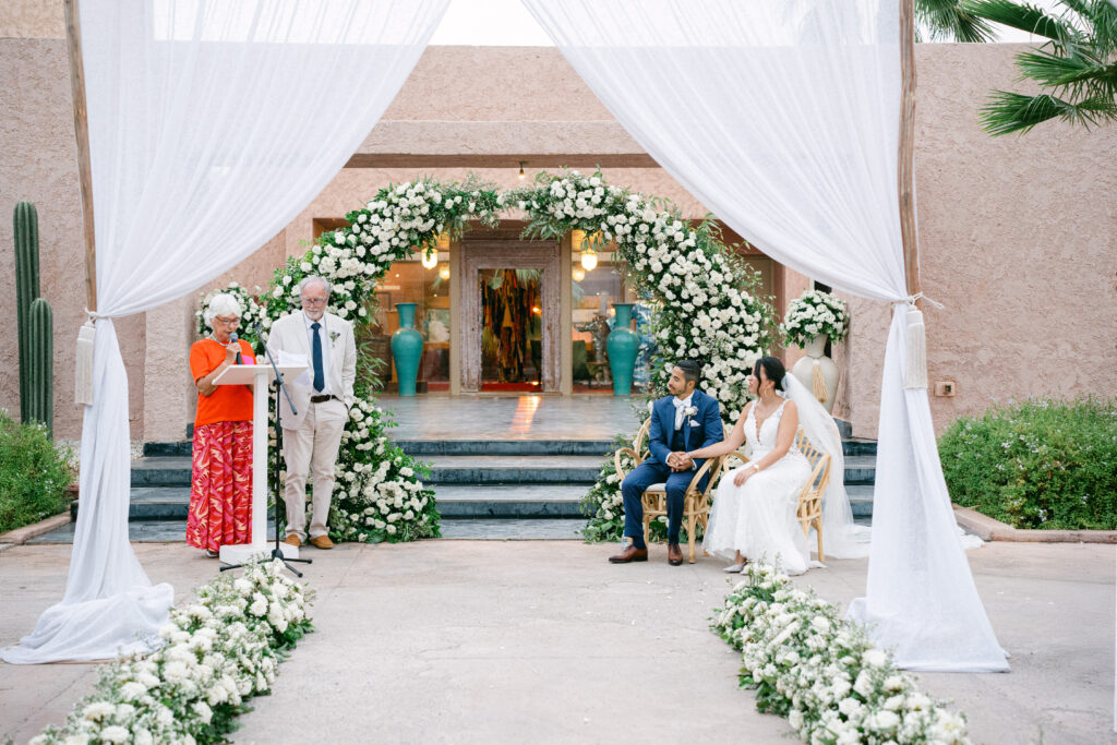 Secular ceremony in the garden of the Dar Sabra marrakech in Marrakesh, speech of parents